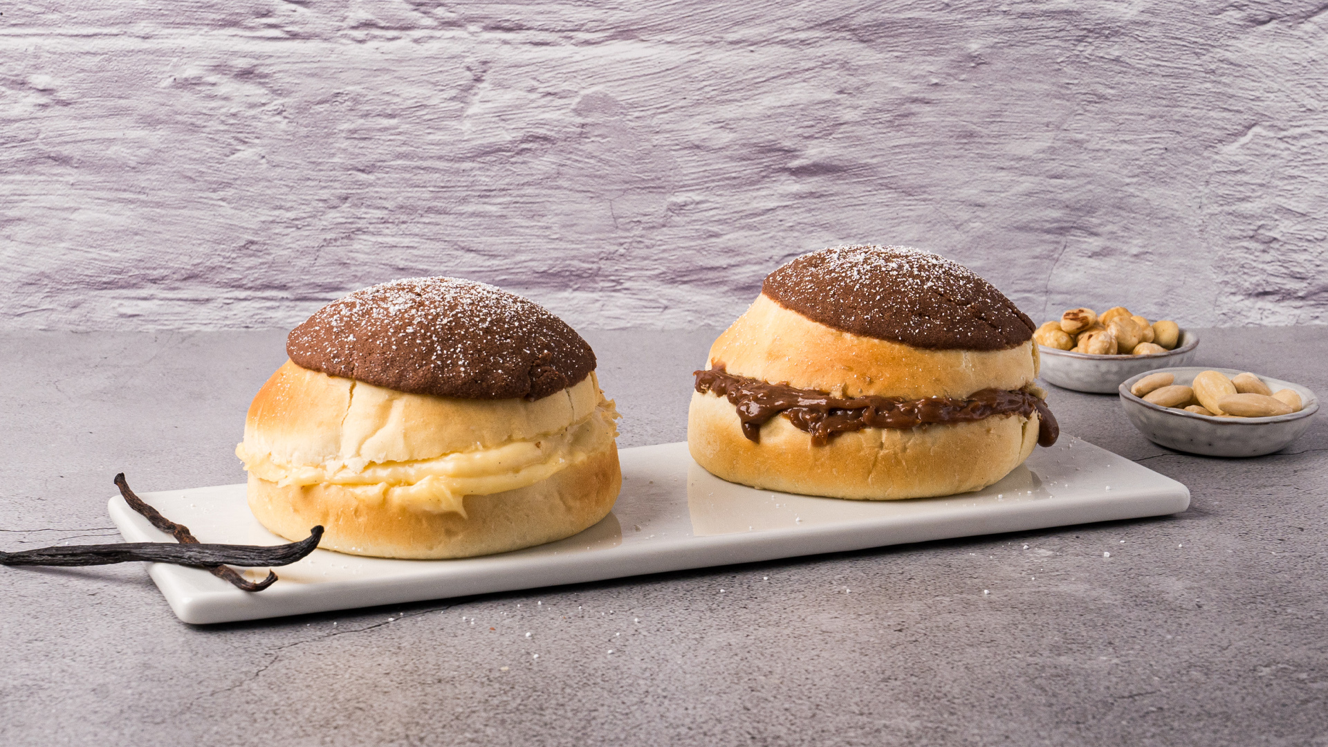 Gefüllte Brioche Pralinen mit Mousseline-Creme und Nusspaste