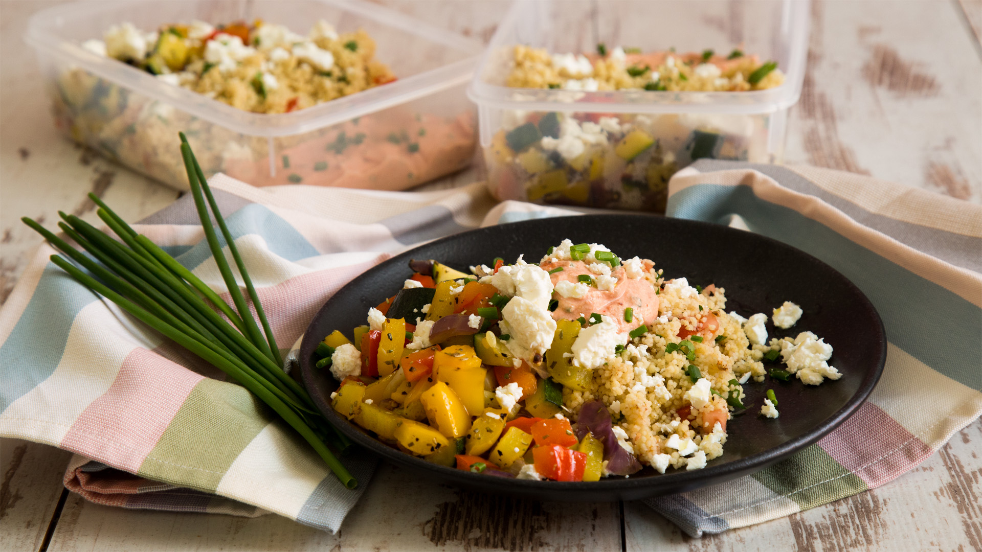 Couscous Salat Mit Gebratenem Gemuse Feta Und Quark