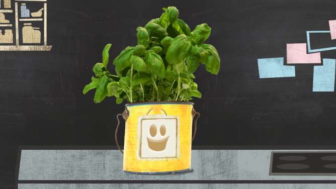 Edgar das Basilikum-Strauch-Maskottchen