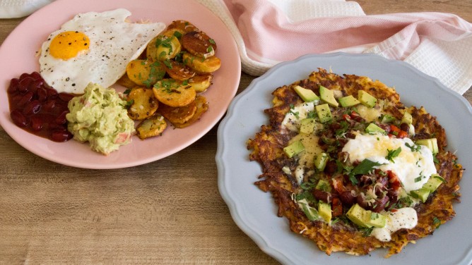 Kartoffelrösti mit Gouda & Bratkartoffeln mit Spiegelei Kartoffelrösti mit Gouda & Bratkartoffeln mit Spiegelei