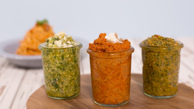 Pesto in 3 verschiedenen Sorten Pesto in 3 verschiedenen Sorten