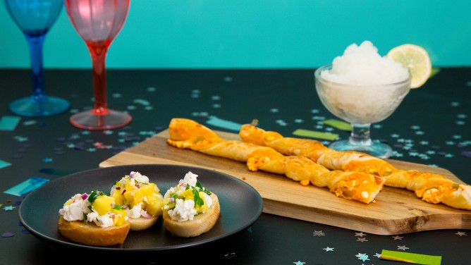 Silvester-Fingerfood: Knusperstangen, Bruschetta, Granita Silvester-Fingerfood: Knusperstangen, Bruschetta, Granita